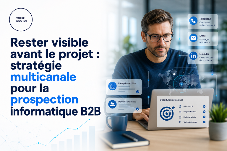 Équipe IT discutant d'une stratégie de prospection multicanale.